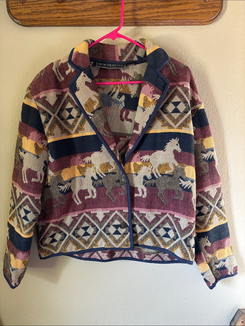 Vintage Cropped Southwest Running Horse Tapestry Jacket